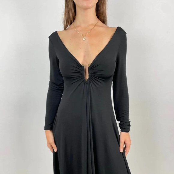 Just Cavalli Black Jersey U-Ring Ruched Detail Mini Dress - Picture 3 of 7